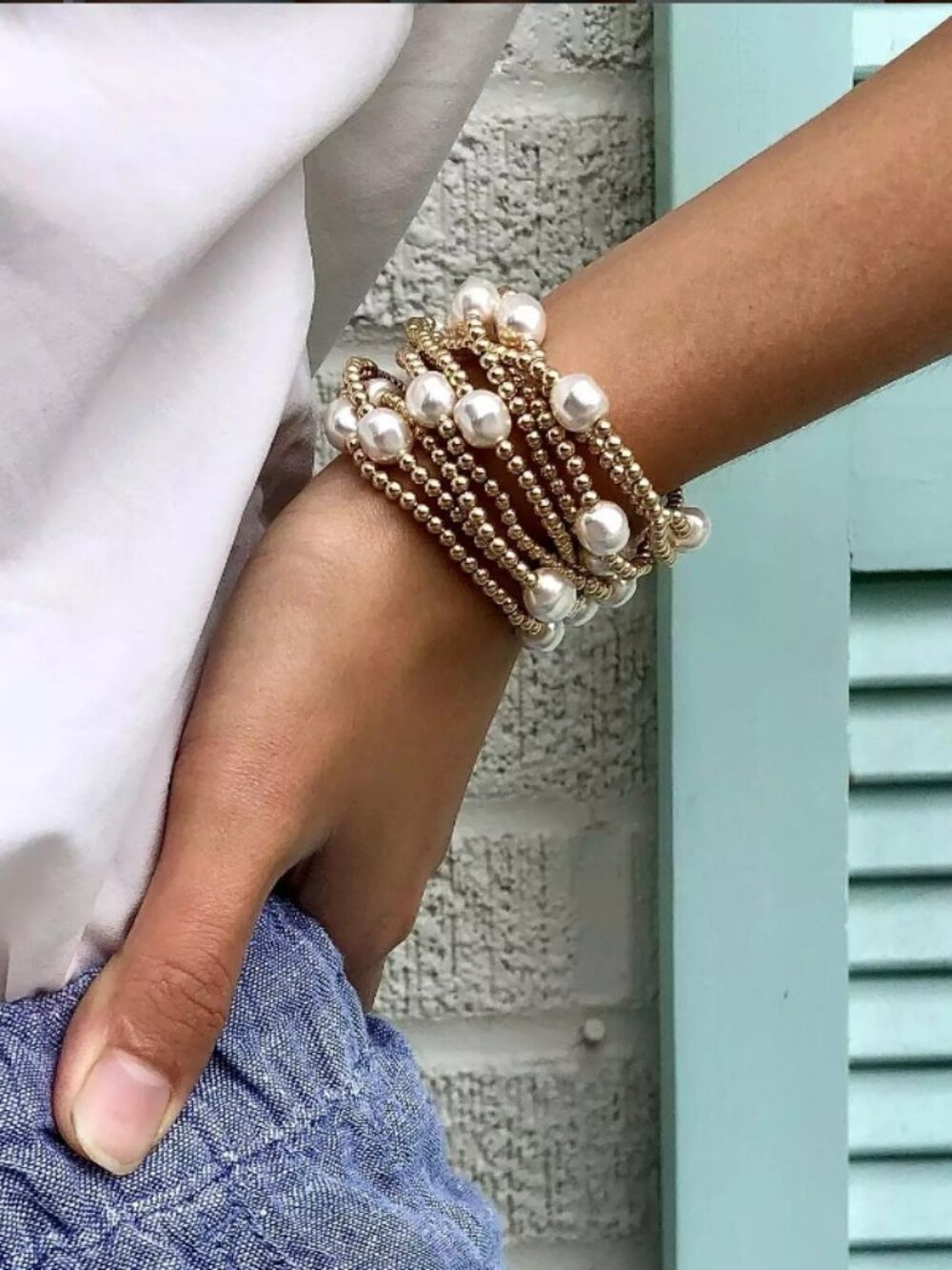 Enewton Gold Bead & Unusual-Shape Pearl Nine-Piece Bracelet Set